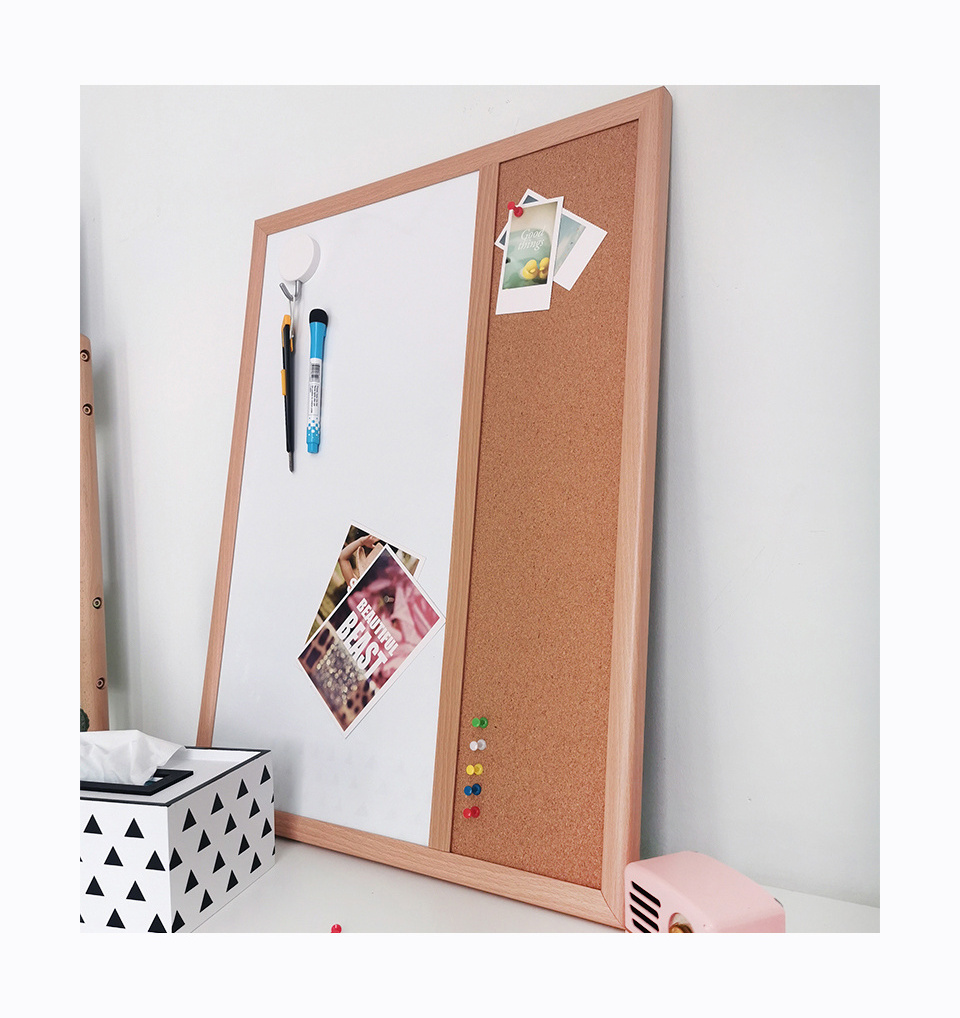 Wooden Frame Magnetic Dry Erase Cork Memo Notice  writing Combination white board