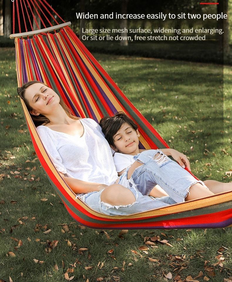 200X150cm Outdoor Anti-Rollover Canvas Hammock Swing Mesh Wooden Stick Double Thickening Single Double Camping Hammock