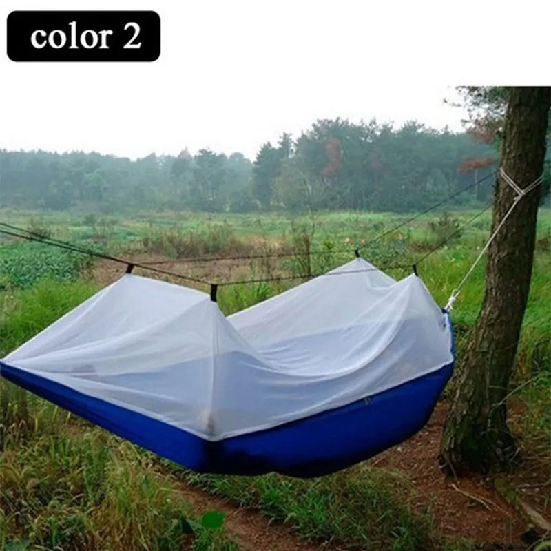 High Strength Parachute Fabric Hanging Bed Sleeping Swing 1-2 Person Hammock Portable Outdoor Camping Hammock With Mosquito Net