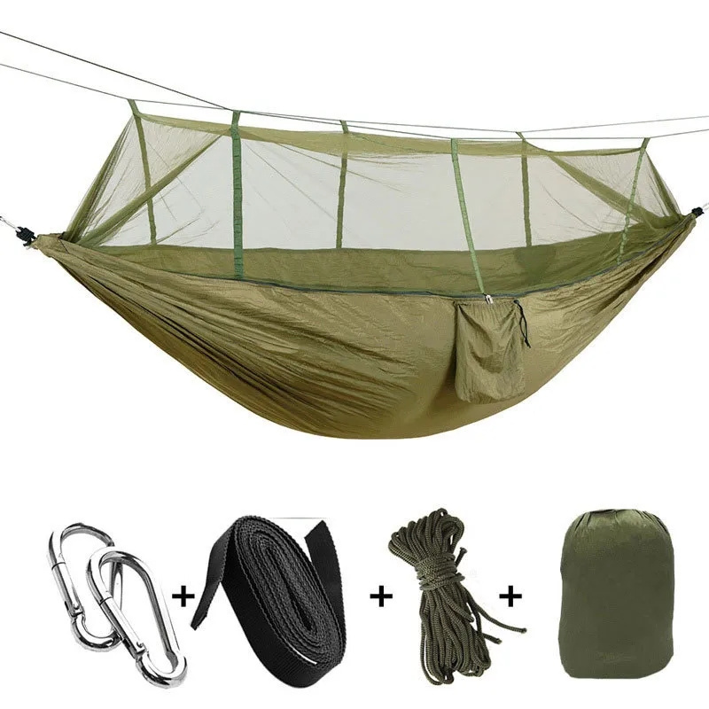 High Strength Parachute Fabric Hanging Bed Sleeping Swing 1-2 Person Hammock Portable Outdoor Camping Hammock With Mosquito Net