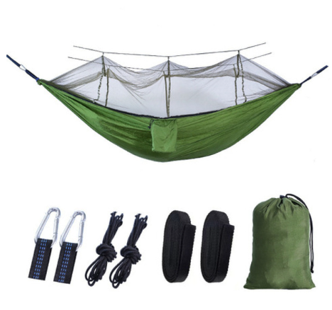 260x140cm Portable Automatic Quick-opening Hammock Outdoor Chair Camping Pole Anti-rollover Nylon Hammock With Mosquito Net