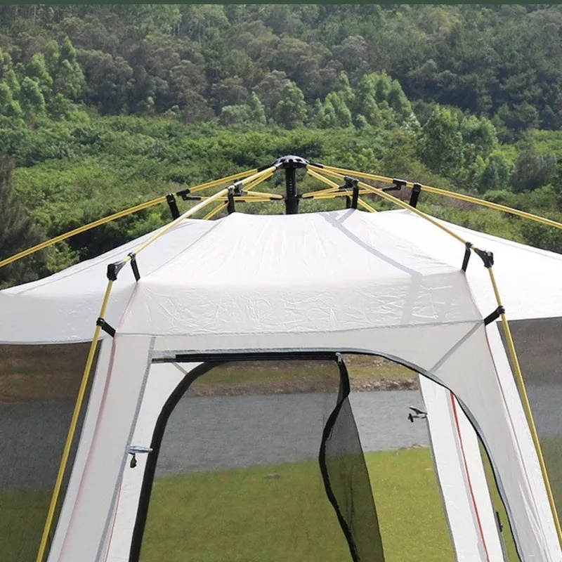 Automatic Camping Tent Outdoor Waterproof Anti-UV Hexagonal Big Tent Aluminum Pole Garden Pergola Awning Family Tent 4-6 Persons