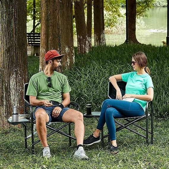 Portable Aluminum Directors Chair Outdoor Camping Oversized Folding Chair With Side Table For Lawn Picnic and Fishing