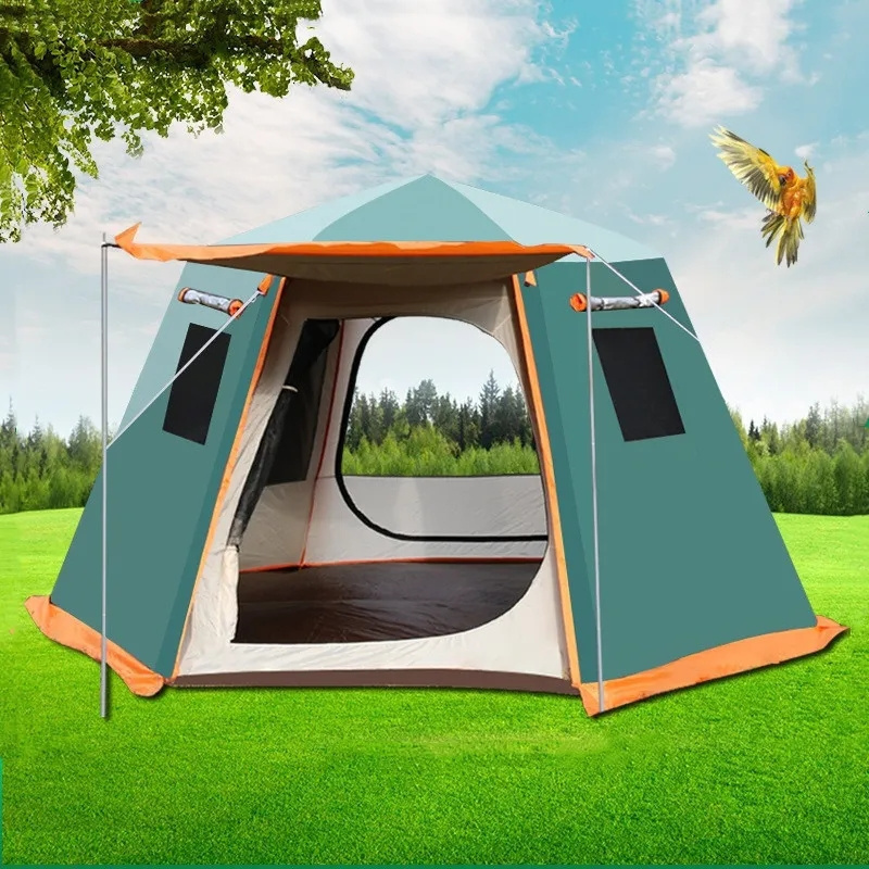 Automatic Camping Tent Outdoor Waterproof Anti-UV Hexagonal Big Tent Aluminum Pole Garden Pergola Awning Family Tent 4-6 Persons