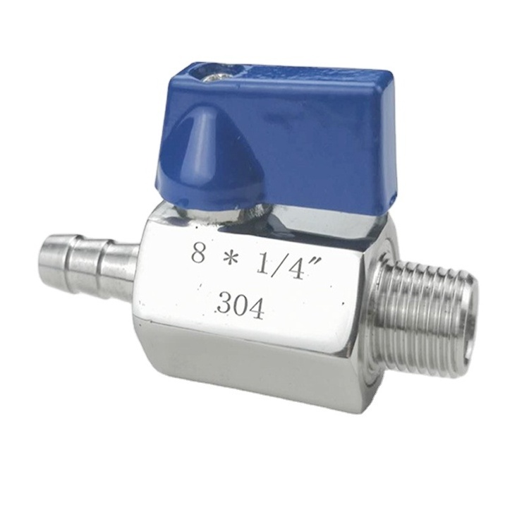 Stainless steel mini ball valve male to hose barb