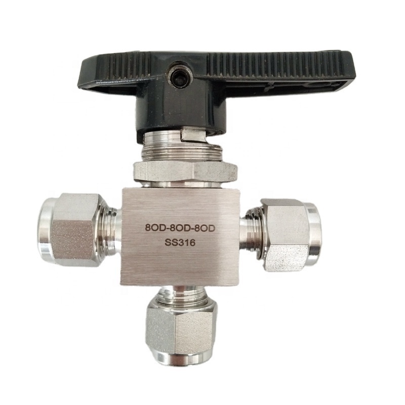 High Pressure Instrumentation Stainless Steel Double Ferrule 3 Way Ball Valve