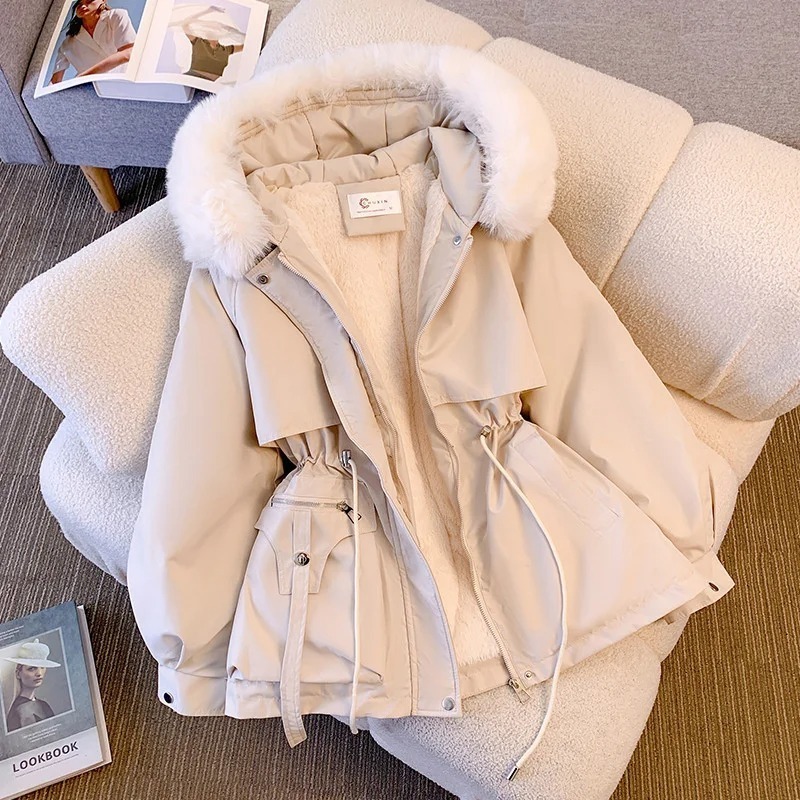 2024 New Fashion Women Winter Jacket Fake Fur Collar Oversized Long Coat Hooded Warm Lining Female Puffer Jacket Parkas Mujer