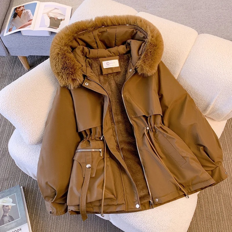 2024 New Fashion Women Winter Jacket Fake Fur Collar Oversized Long Coat Hooded Warm Lining Female Puffer Jacket Parkas Mujer