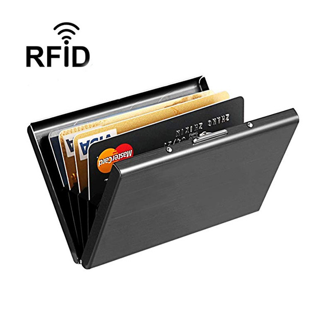 Mens Creative metal stainless steel black titanium brushed business card holder