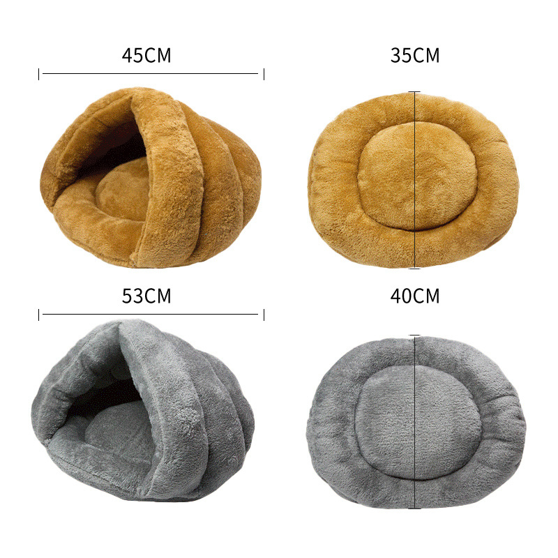 Soft Plush Burrowing Cave Hooded Cat Bed Faux Fur Round Comfortable Self Warming Indoor Sleeping Cat Bed For Small Dogs