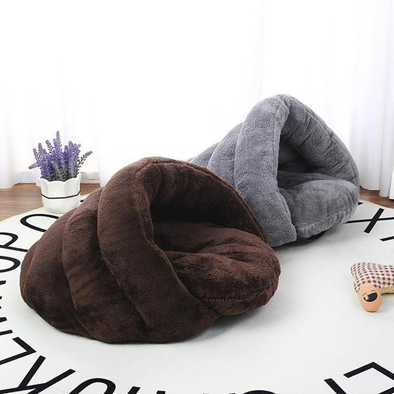 Soft Plush Burrowing Cave Hooded Cat Bed Faux Fur Round Comfortable Self Warming Indoor Sleeping Cat Bed For Small Dogs