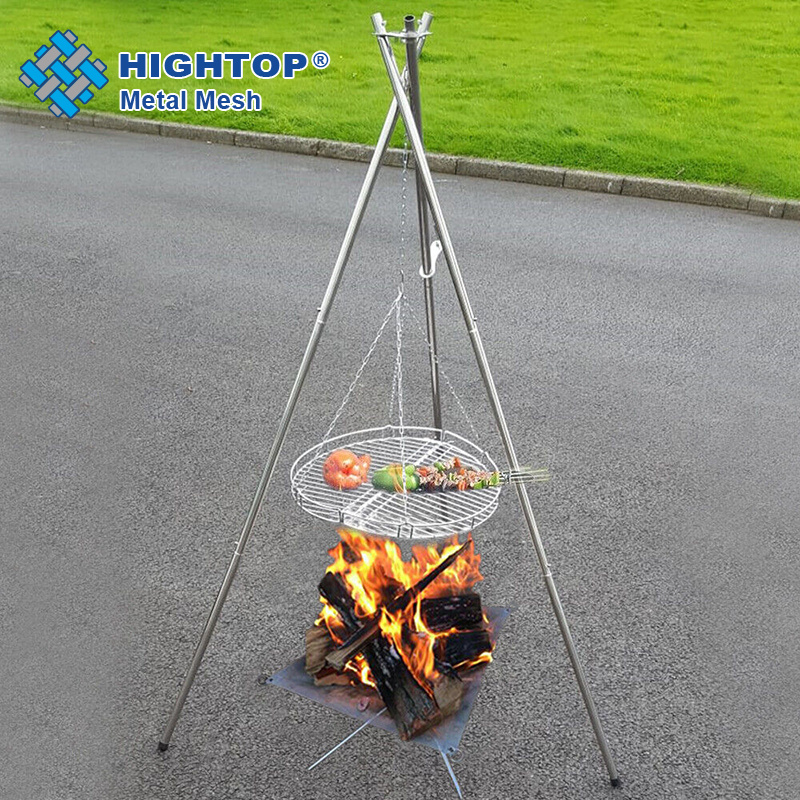 Bbq Fire Pit Tripod Grill With Height Adjustable Swivel Hanging For Garden Camping