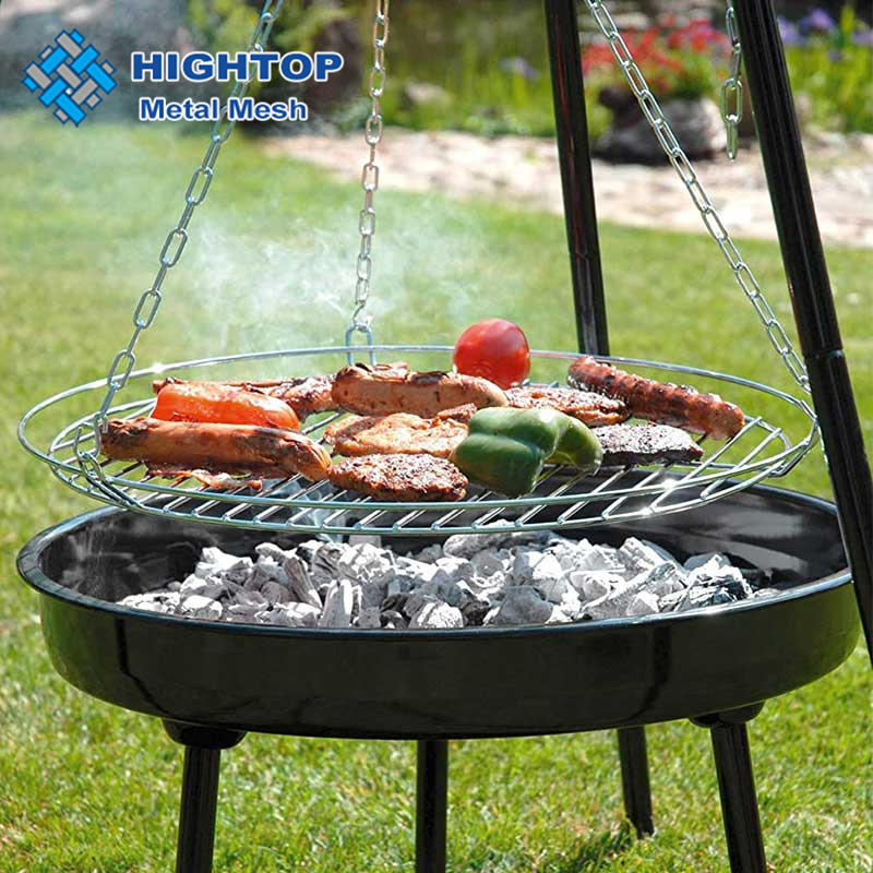 Non-stick portable hanging camping tripod grill barbecue stainless steel hanging BBQ Grill grate with rope or chain