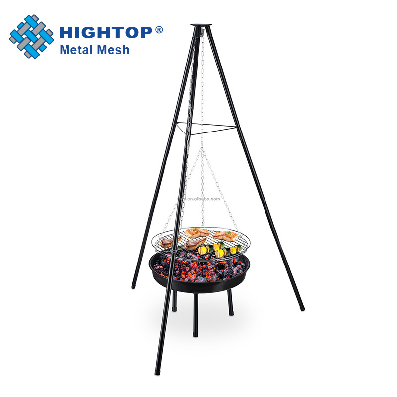 Bbq Fire Pit Tripod Grill With Height Adjustable Swivel Hanging For Garden Camping