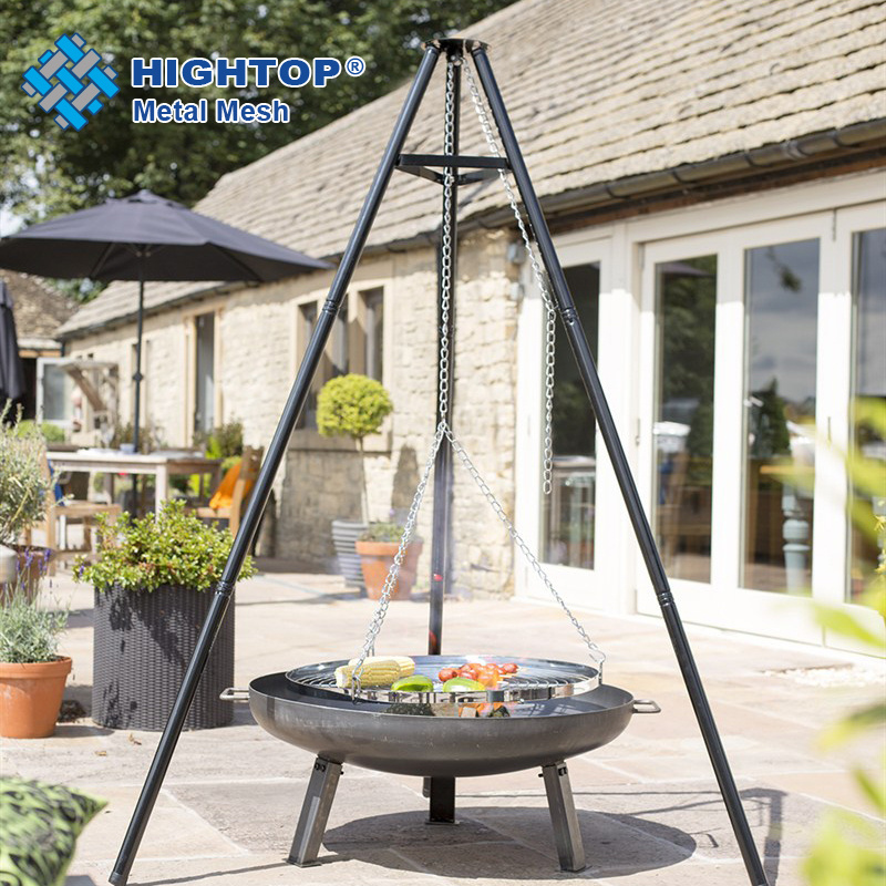 Bbq Fire Pit Tripod Grill With Height Adjustable Swivel Hanging For Garden Camping