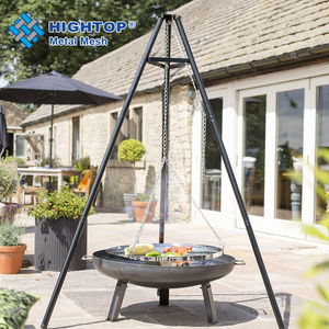 Bbq Fire Pit Tripod Grill With Height Adjustable Swivel Hanging For Garden Camping