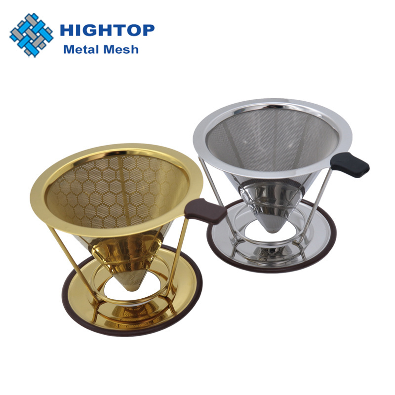 Vietnamese Camping Gold Reusable Stainless Steel Pour Over Coffee Dripper Set Strainer Filter With Metal Mesh Stand Holder