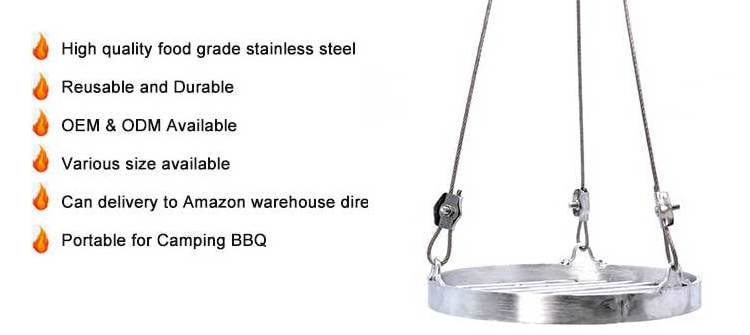 OEM Accepted Tripod Open Fire Outdoor Garden Heater Barbecue Hanging BBQ Grill with rope or chain