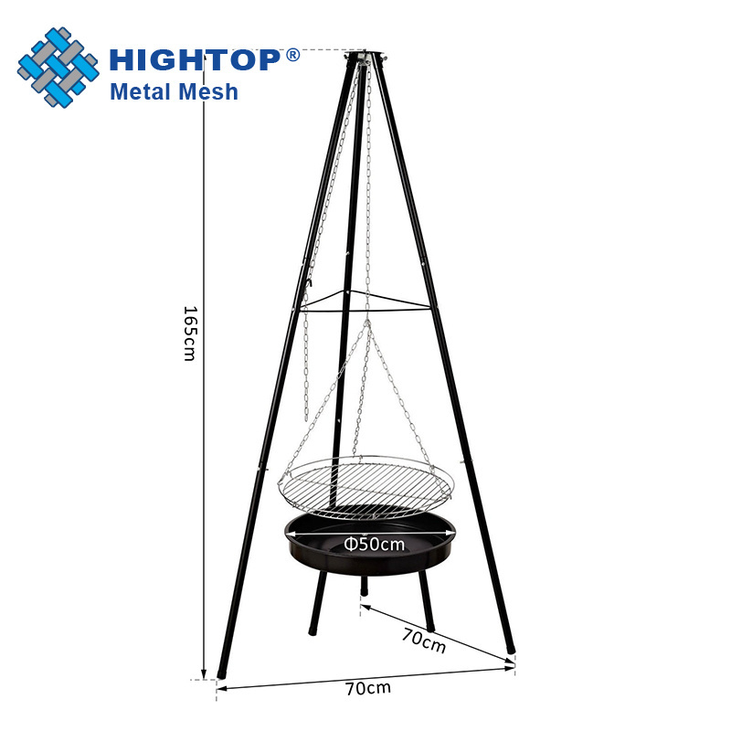 Bbq Fire Pit Tripod Grill With Height Adjustable Swivel Hanging For Garden Camping