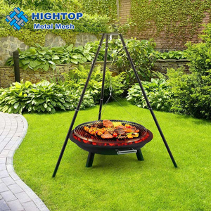 Non-stick portable hanging camping tripod grill barbecue stainless steel hanging BBQ Grill grate with rope or chain