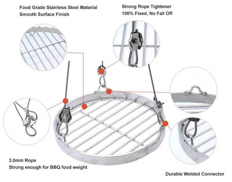 OEM Accepted Tripod Open Fire Outdoor Garden Heater Barbecue Hanging BBQ Grill with rope or chain