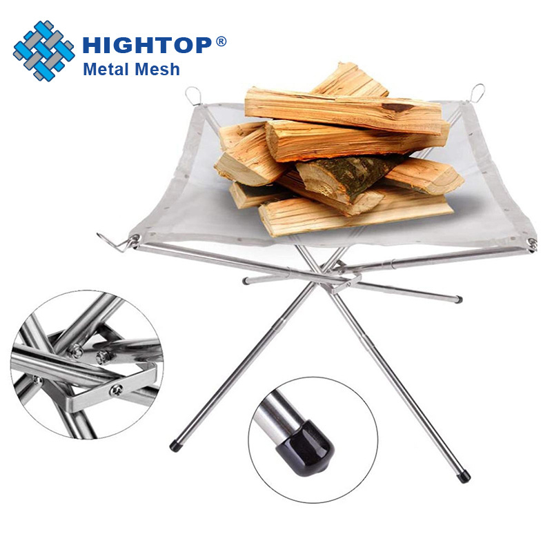 Outdoor Camping Bonfire Stand Mesh Sheet Stainless Steel Portable Folding Fire Pit