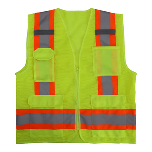 Safety Vest Reflective for Men Class 2 Contrasting Reflective 4Pockets Zipper Front High Visibility Construction Mesh Work Vest