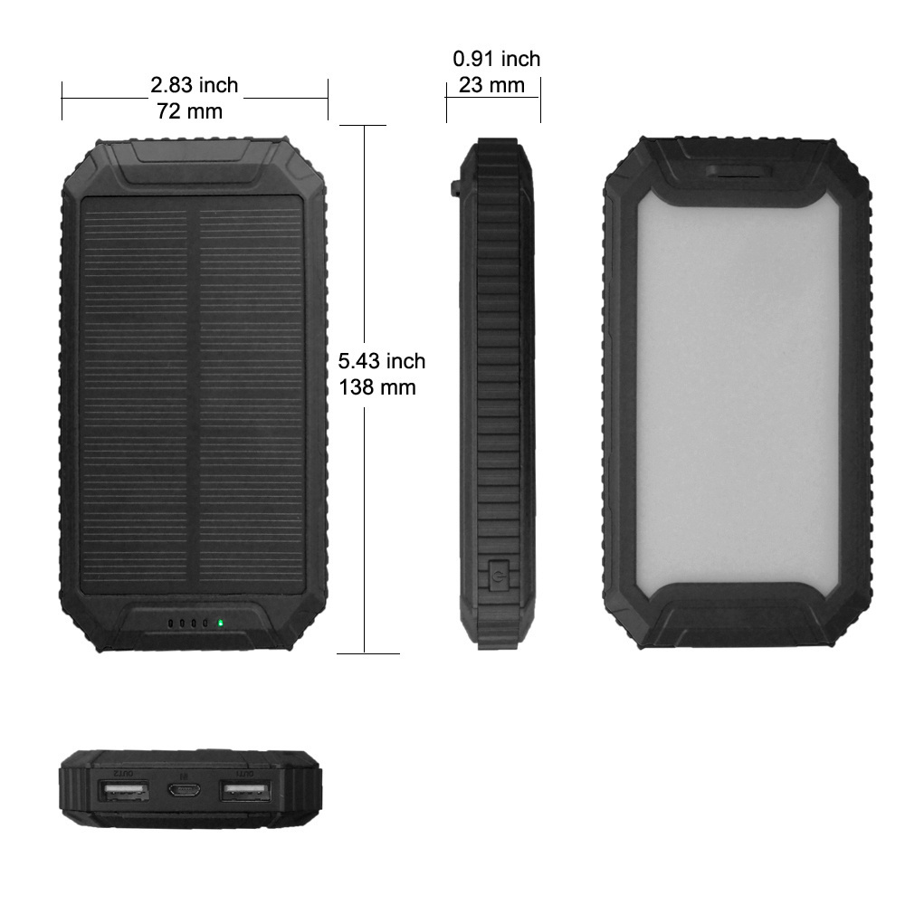 Waterproof Camping 10000Mah Solar Power Bank Solar Phone Charger External Backup Battery Pack with Dual USB Ports For Cell Phone