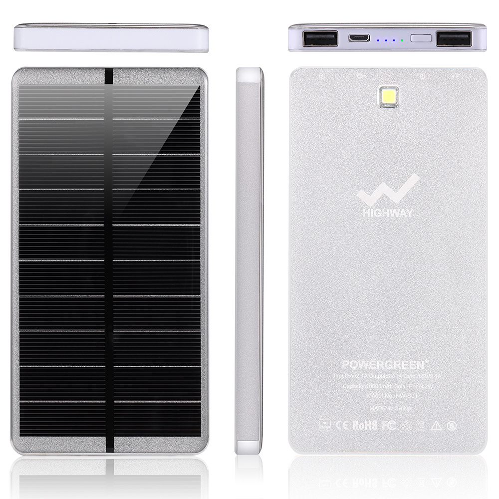 Portable Full Capacity 10000mah Flashlight Solar Power Bank with Cable External Battery Phone Solar Charger