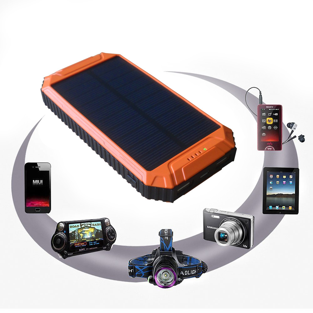 Waterproof Camping 10000Mah Solar Power Bank Solar Phone Charger External Backup Battery Pack with Dual USB Ports For Cell Phone