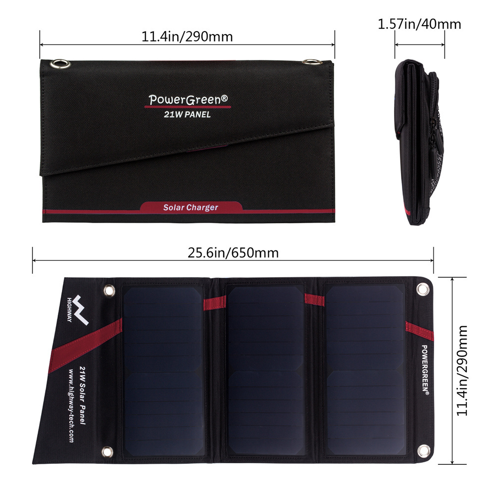 21W Foldable Outdoor Solar Panel Charger SunPower Solar panel With 2 USB Ports for Cellphones