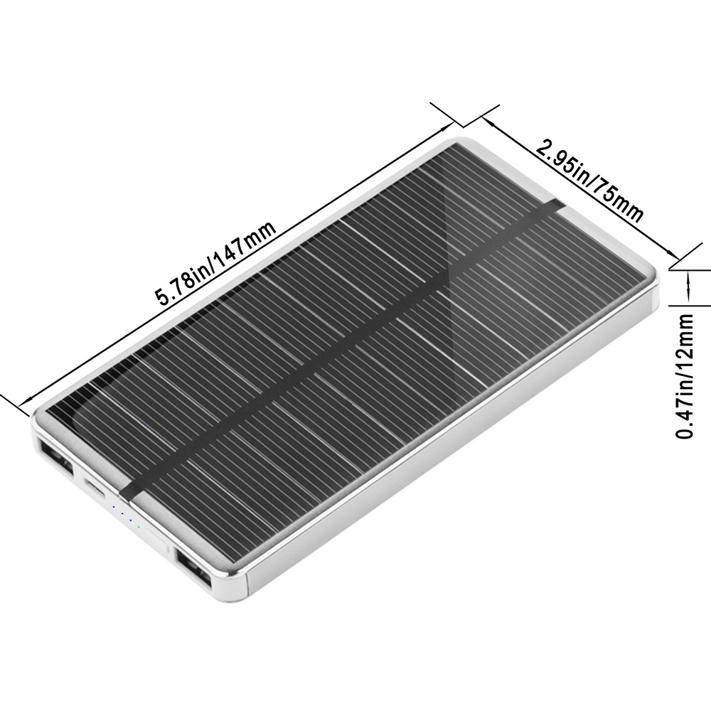 Ultra Slim Solar Power Bank 10000mAh Portable  Phone Power Bank  Solar Charger Emergency LED Light with External Battery Pack