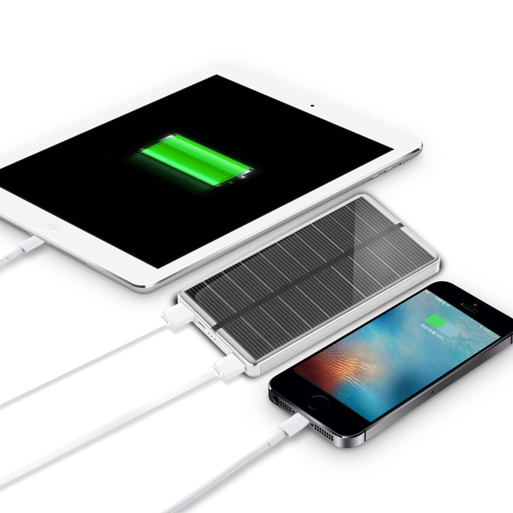 Ultra Slim Solar Power Bank 10000mAh Portable  Phone Power Bank  Solar Charger Emergency LED Light with External Battery Pack