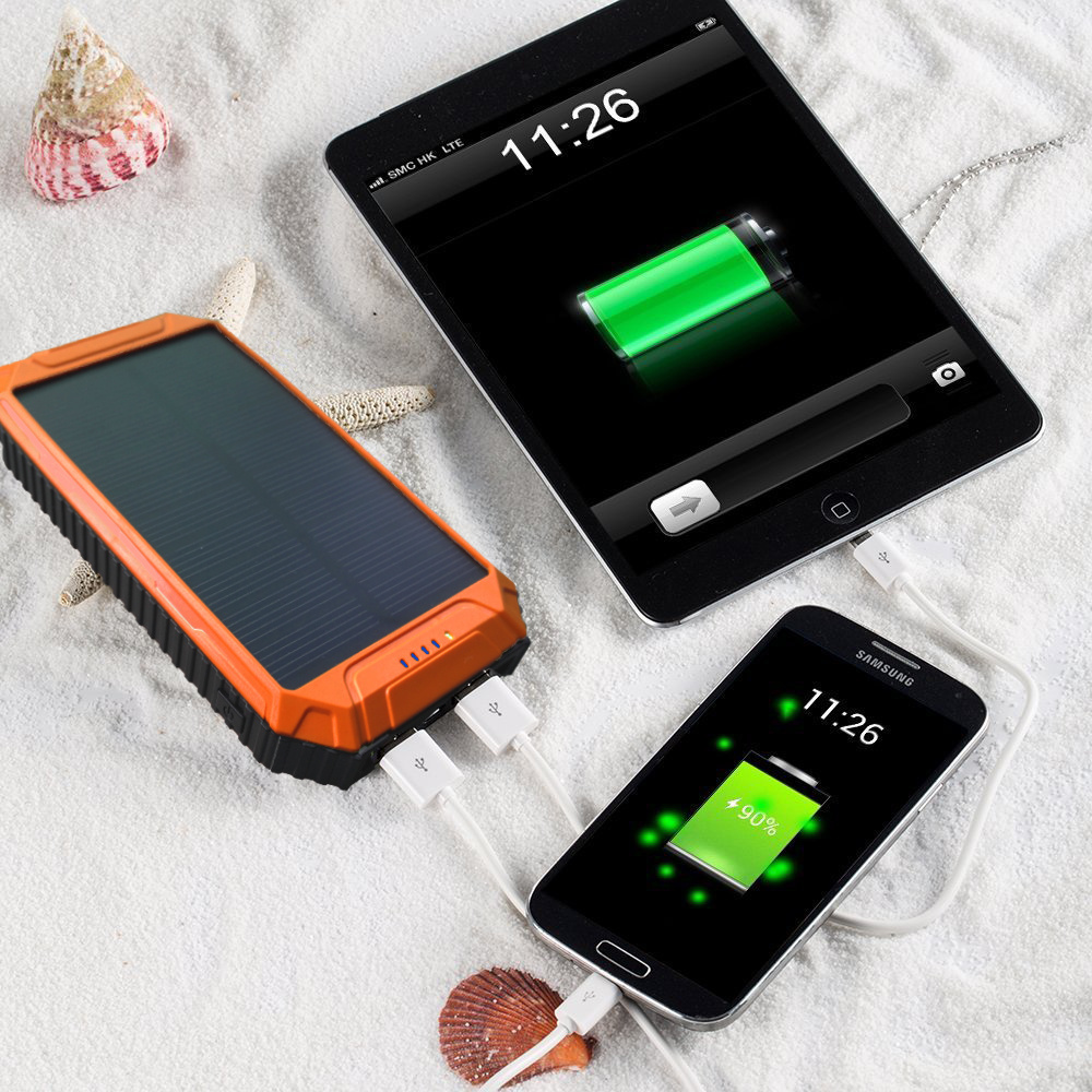 PowerGreen 10000mAh Portable Solar Power Bank Dual USB Ports Phone Charger with Flashlight Can Charge 2 Devices Simultaneously