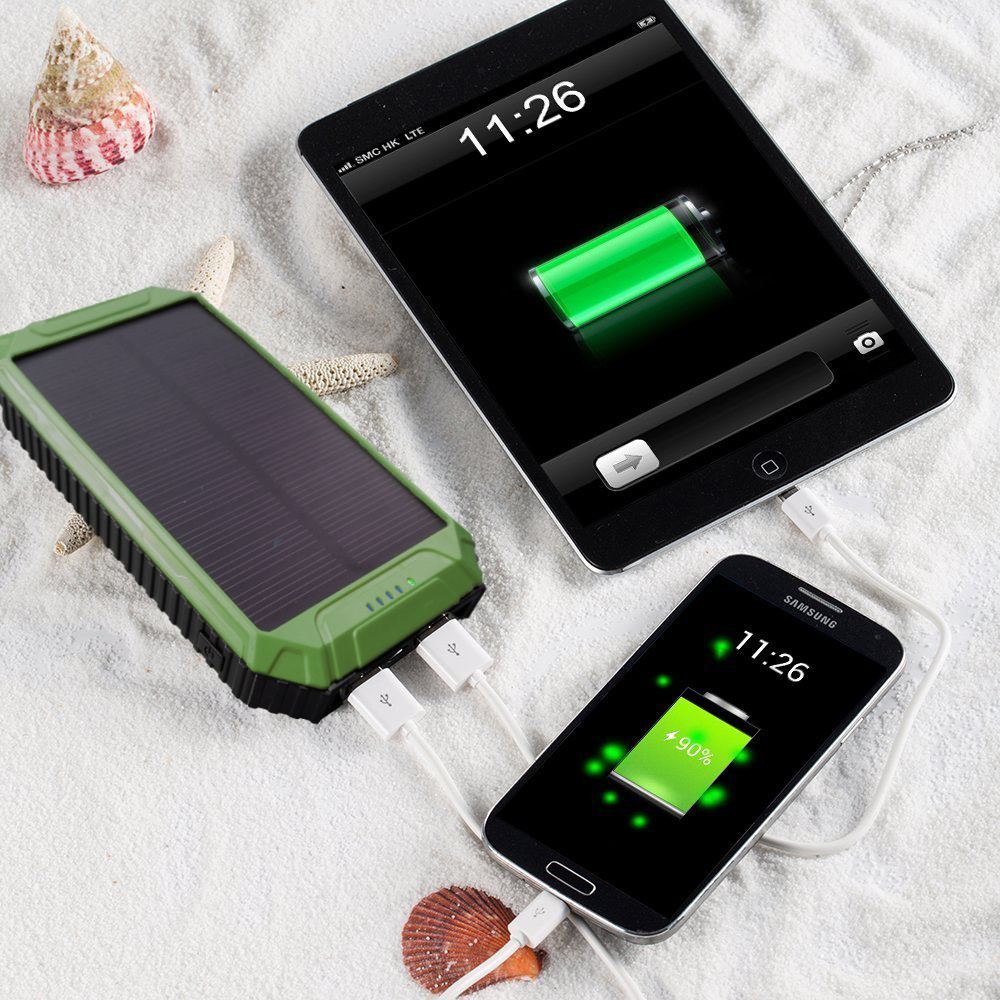 Waterproof Camping 10000Mah Solar Power Bank Solar Phone Charger External Backup Battery Pack with Dual USB Ports For Cell Phone