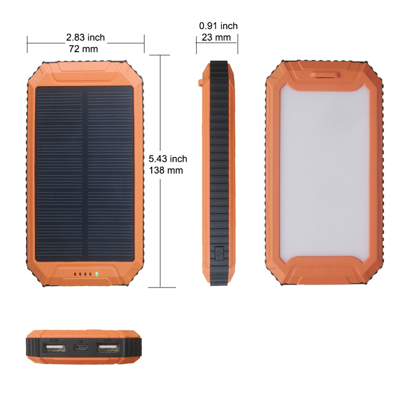 PowerGreen 10000mAh Portable Solar Power Bank Dual USB Ports Phone Charger with Flashlight Can Charge 2 Devices Simultaneously