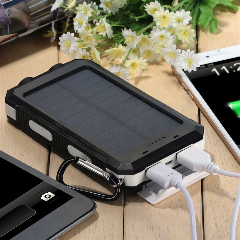 PowerGreen Waterproof USB Solar Power Bank 10000mah ROHS Battery Charger with LED Light Solar Cell Phone Charger