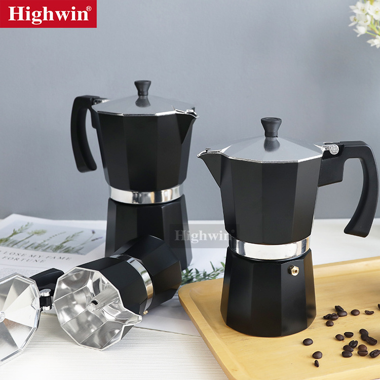 HIGHWIN Classic Black Painting Espresso Coffee Maker Aluminum Alloy Moka Pot