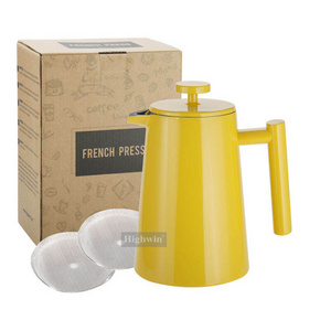 Highwin Factory Sales Directly Yellow Painting Stainless Steel Double Wall French Coffee Press 34 Oz Pot