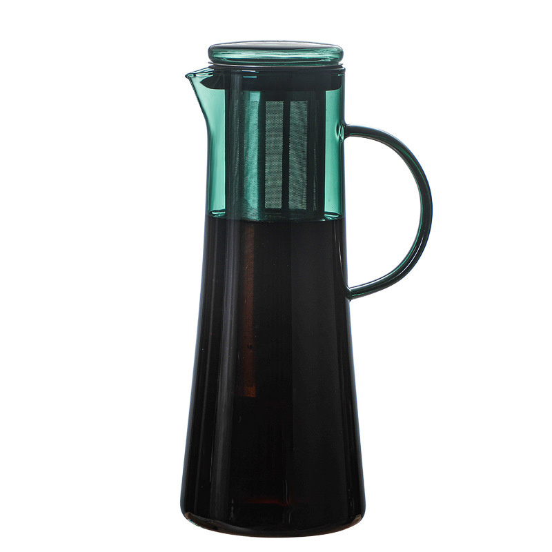 Large Capacity Borosilicate Glass Cold Brew Coffee Tea Maker Lake Green Glass Pitcher with Removable Infuser Glass Coffee Pot