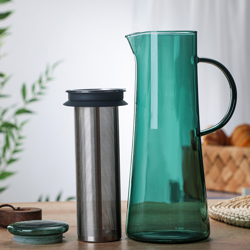 Large Capacity Borosilicate Glass Cold Brew Coffee Tea Maker Lake Green Glass Pitcher with Removable Infuser Glass Coffee Pot