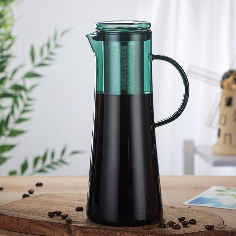 Large Capacity Borosilicate Glass Cold Brew Coffee Tea Maker Lake Green Glass Pitcher with Removable Infuser Glass Coffee Pot