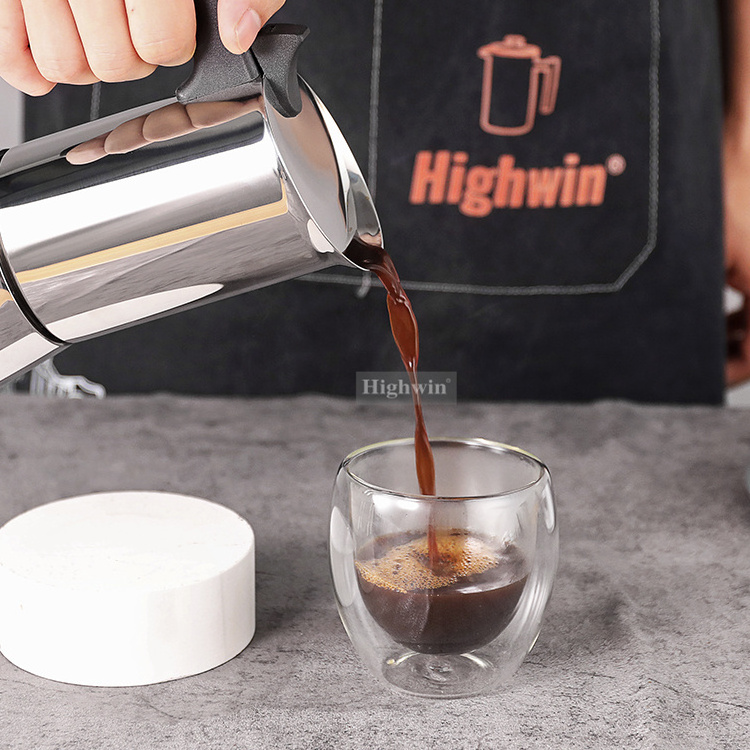 HIGHWIN Wholesale 2/4/6/10 Cups Modern Italian Espresso Aluminum Coffee Maker Stovetop Moka pot