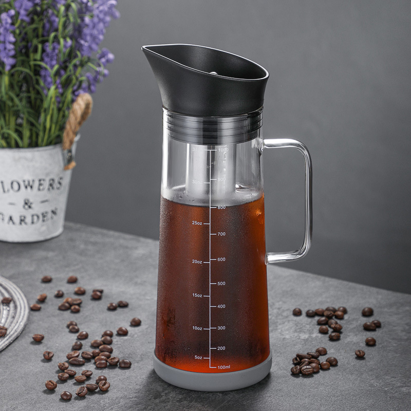 HIGHWIN 1000ml Borosilicate Glass Cold Brew Coffee Maker with Mesh Filter