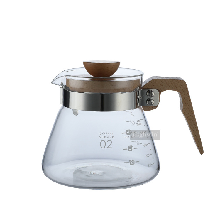 HIGHWIN Borosilicate Glass Coffee Pot Server Pour Over Coffee Maker with Bamboo Lid