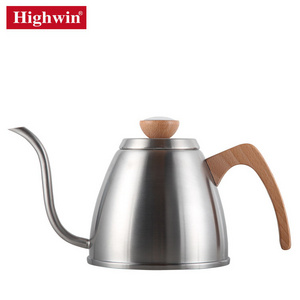 Highwin Hot Sale 1.0L  Wood Handle and Thermometer Stainless Steel Kettle Gooseneck Pour Over Kettle