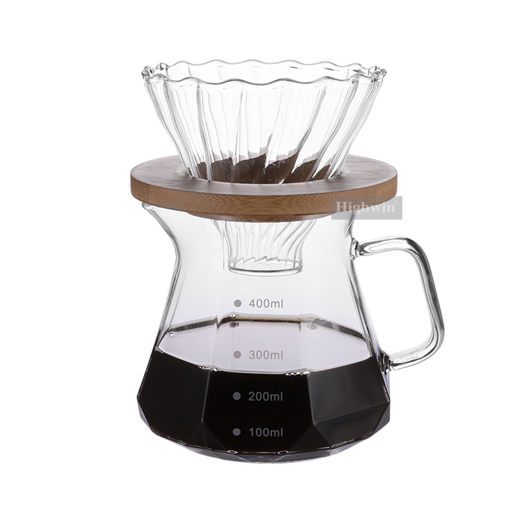 Highwin Sale Directly Diamond Shape Borosilicate Glass Pourover Brewing Set  Coffee Pouring Kettle