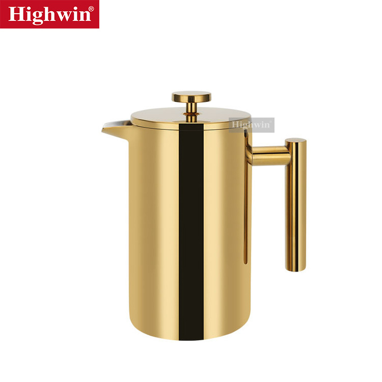 HIGHWIN 304 Stainless Steel Double wall PVD Gold Gun Black Champagne Copper Coffee Maker