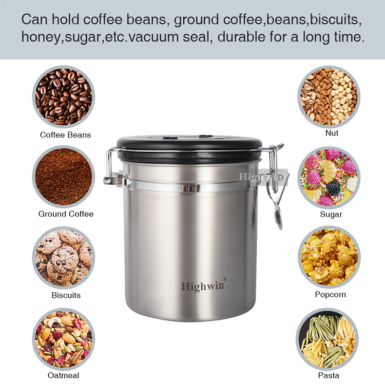 Highwin Factory  Tea Container Stainless  Steel Tea Canister With One Way Co2 Valve Airtight Storage coffee Canister