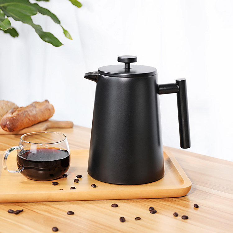 Durable Insulated Black Stainless Steel Double Wall Slanted Body Coffee Press Tea French Press